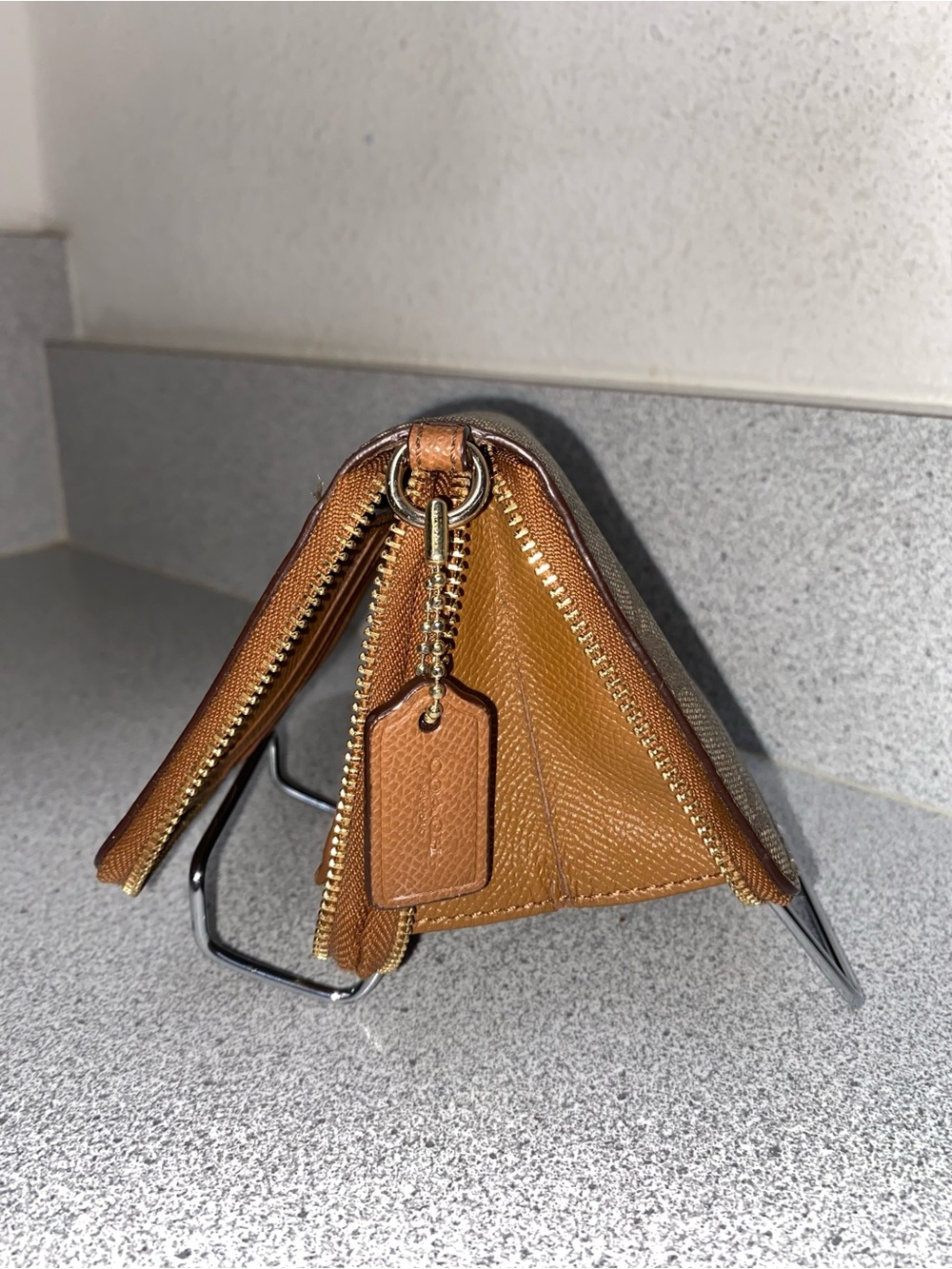 Coach F53937 Double Zip Wallet Signature Canvas Khaki Brown GUC - Picture 10 of 13
